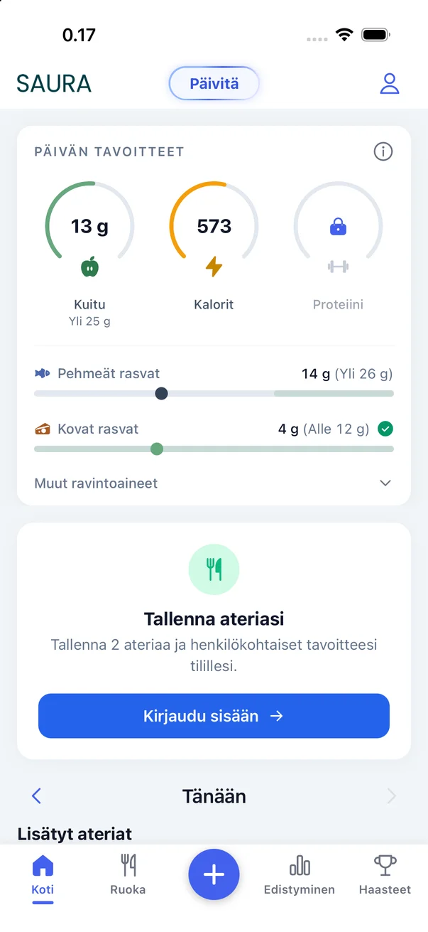 Sauran maksuton kotinäkymä ja lukittu proteiiniseuranta