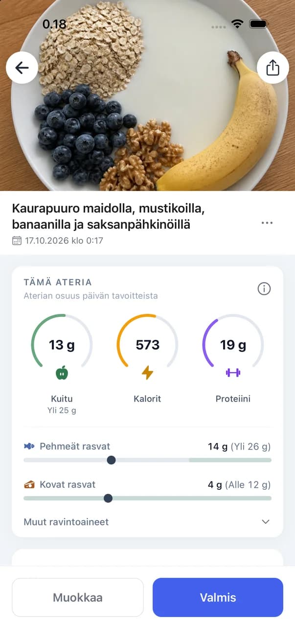 Sauran aterianäkymä: esimerkkiaterian ravintoarvio